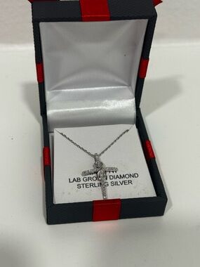 Sterling Silver Lab-Grown Diamond Cross Necklace - Silver